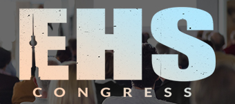 Ankündigungsbild für den ehs congress mit Logo und Menschen in einem Konferenzsaal im Hintergrund.